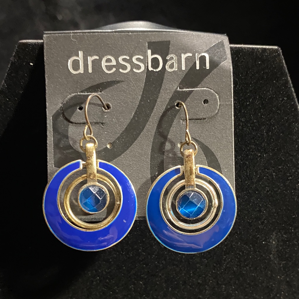 Dressbarn Royal Blue And Gold Circle Earrings 8$